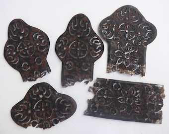 Rusted Metal Filigree Pieces Reclaimed Metal Salvage Unique 5 Pcs. Lot Metal Salvage Filigree Trash2Treasure Up-Cycling Metalwork Assemblage