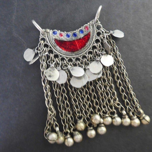 Tribal Style Pendant Ethnic Jewellery Exotic Vintage Tribal Tassel Old Silver Turkmen Jewellery Handmade Boho Style