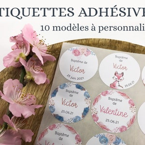 Etiquettes autocollantes personnalisées, stickers pour baptême, anniversaire, babyshower, naissance...