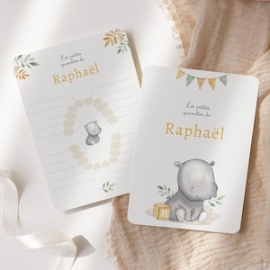 Carte dents bébé, carte quenottes, petite souris, motif hippopotame