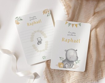 Carte dents bébé, carte quenottes, petite souris, motif hippopotame