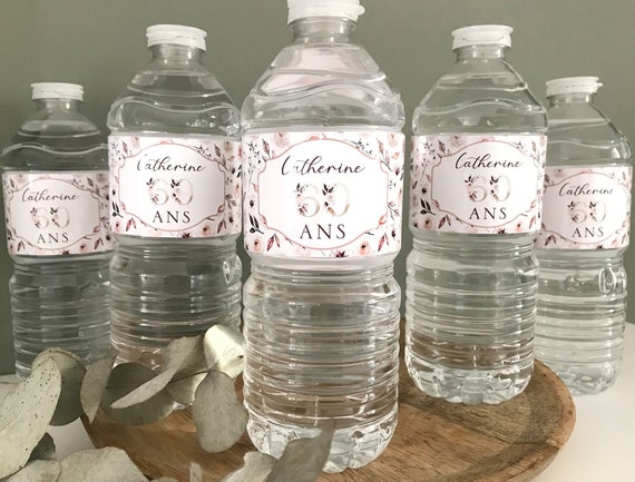 Lot De 30 étiquettes Autocollantes Pour Bouteilles D'eau - Motif Vigne Fleurs Violettes - 21,6 X 6,4 Cm - Idéal Fêtes, Anniversaires