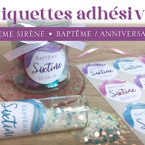 Etiquettes autocollantes personnalisées, thème sirène, stickers pour baptême ou anniversaire