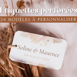 Etiquettes perforées personnalisées pour mariage, baptême, anniversaire, texte personnalisé image 1