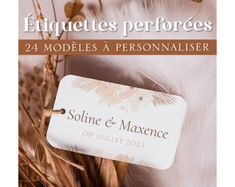 Etiquettes perforées personnalisées pour mariage, baptême, anniversaire, texte personnalisé