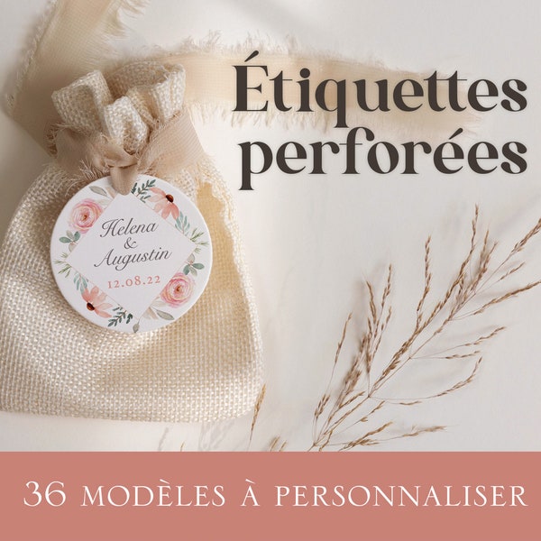 Etiquettes perforées personnalisées pour mariage, baptême, anniversaire, texte personnalisé