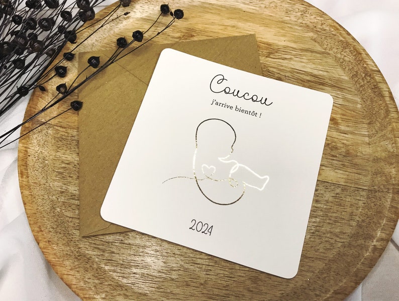 Carte annonce grossesse, carte grossesse avec dorure personnalisée image 1