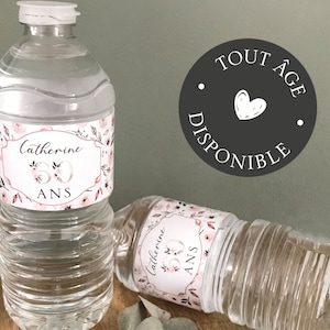 Geburtstags-Wasserflaschenetikett, Etikett zum Personalisieren, Blumenmotiv