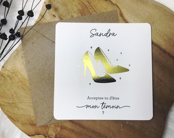 Personalized witness request card, card with gilding, bridesmaid wedding, pumps pattern