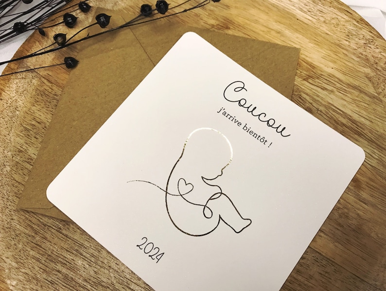 Carte annonce grossesse, carte grossesse avec dorure personnalisée image 3