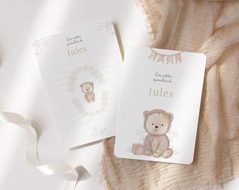Carte dents bébé, carte quenottes, petite souris, motif ourson