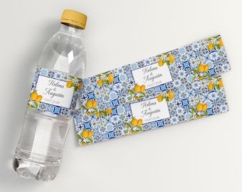 Personalized water bottle labels, Dolce Vita lemon design, birthday decoration, wedding, baptism, baby shower, bachelorette party...
