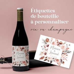 Etiquettes de bouteille de vin ou champagne à personnaliser, motif champêtre, décoration anniversaire, mariage, baptême, babyshower, EVJF