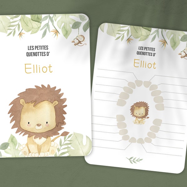 Carte dents bébé, carte quenottes, petite souris, motif lion dans la savane