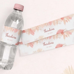 Etiquettes bouteille d'eau à personnaliser, motif pampa bohème, décoration anniversaire, mariage, baptême, babyshower, EVJF...