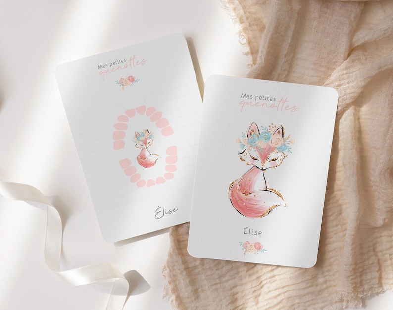 Carte dents bébé, carte quenottes, petite souris, motif renarde bohème image 1