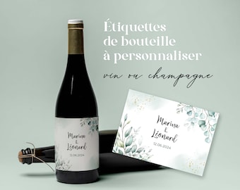 Etichette per bottiglie di vino o champagne da personalizzare, motivo eucalipto, decorazioni di compleanno, matrimonio, battesimo, babyshower, EVJF