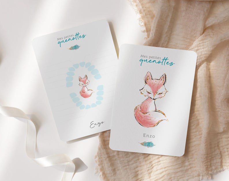 Carte dents bébé, carte quenottes, petite souris, motif renard image 1