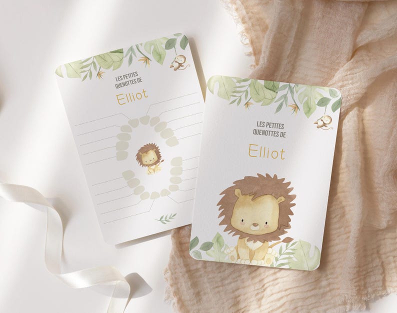 Carte dents bébé, carte quenottes, petite souris, motif lion dans la savane image 1
