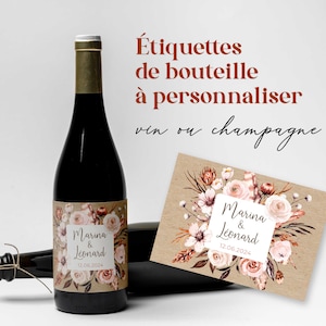 Etiquettes de bouteille de vin ou champagne à personnaliser, motif champêtre effet kraft, déco anniversaire, mariage, baptême, EVJF