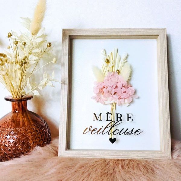 Cadre Fleuri de la Fête des Mères : éclat doré et bouquet séché, Fait Main, Idée cadeau fête des mères, Cadre fleurs séchées