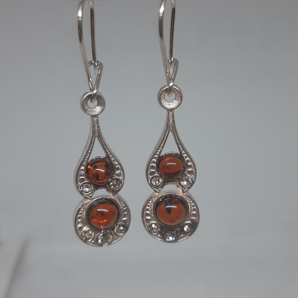 Silver and amber earrings