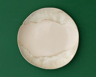Ceramic dinner plate, handmade dinnerware, Polish pottery, hand thrown pottery, unique dinner plate, stoneware dinnerware, white cake plate