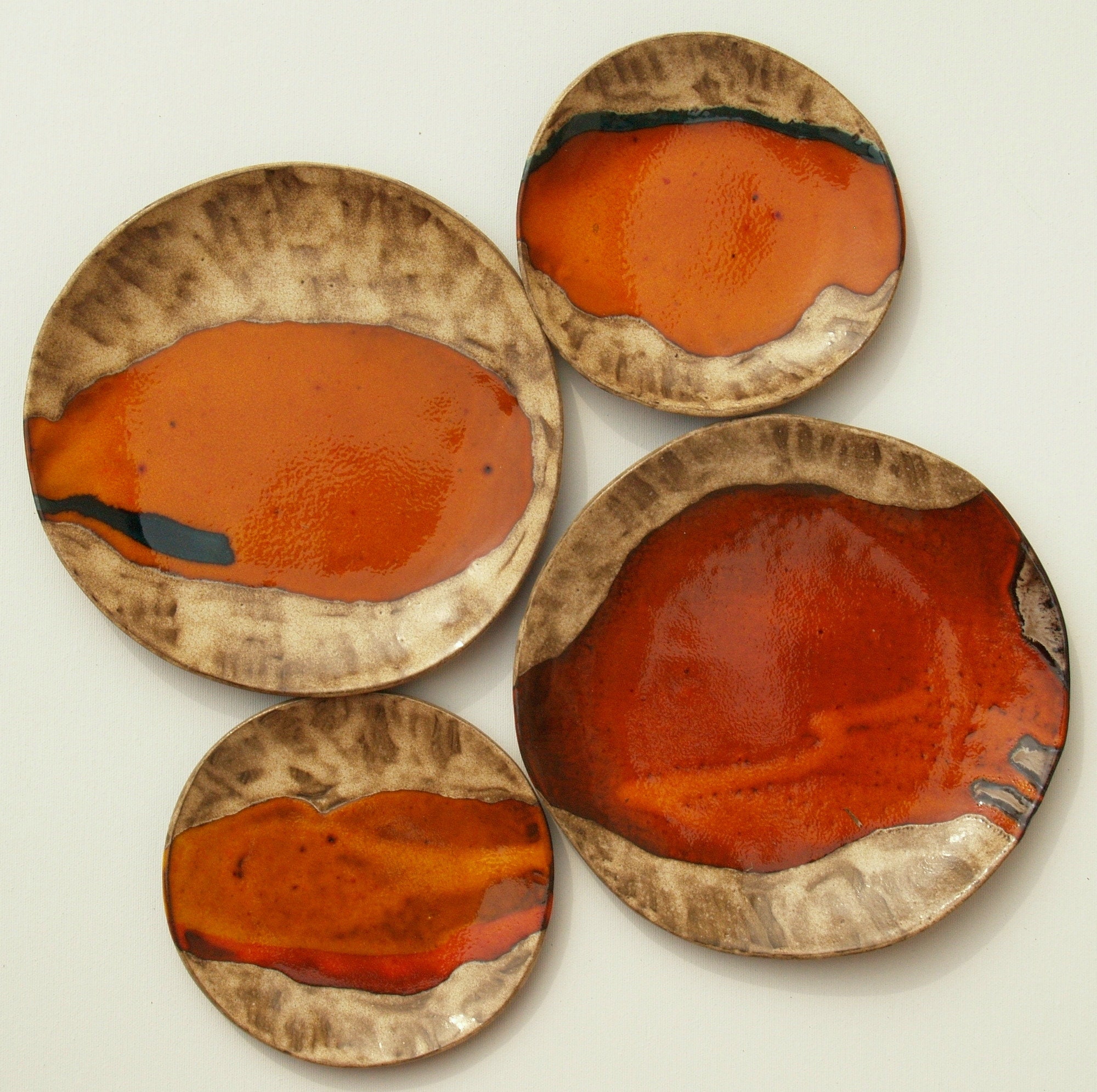 Ceramic dinner plate orange and beige stoneware plate perfect Etsy