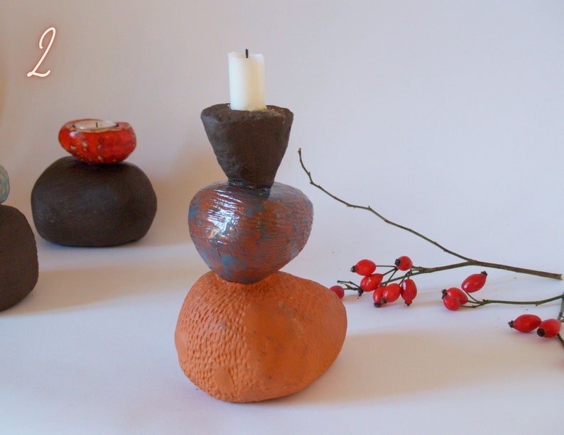 Handgemachter Kerzenhalter aus Keramik, Steinzeug-Kerzenhalter, Keramik-Dekoration, Keramik-Dekor, Kerzenliebhaber-Geschenk 2.