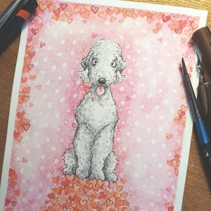 Bedlington Terrier Love Hearts original painting