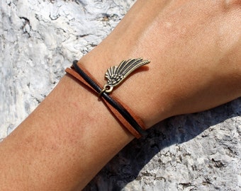 Hecho a mano ángel ala encanto pulsera / Tibet-inspirado cuerda algodón colgante pulsera / amistad suerte amor memorial guardián protección regalo