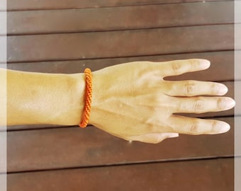 Handmade Adjustable Orange Braided Waxed Cotton Wristband Unisex