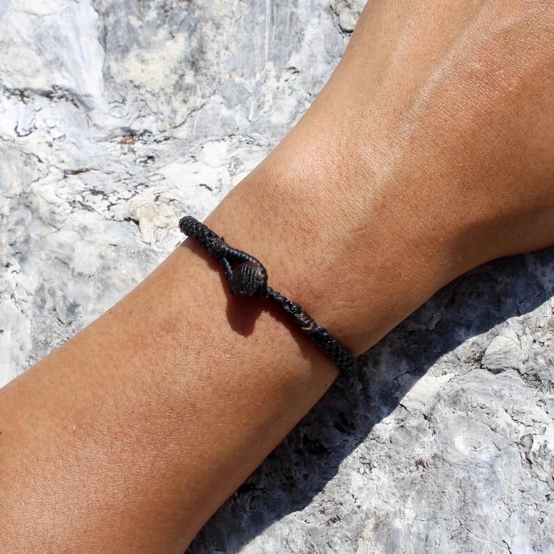 Handmade Black Braided Waxed Cotton String Wristband Thaiinspired