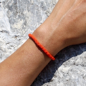 Handmade Orange Braided Waxed Cotton Narrow Wristband | Thai-Inspired Buddhist Monk Woven Bracelet | Friendship Luck Love Protection Gift