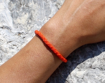 Handmade Orange Braided Waxed Cotton Narrow Wristband | Thai-Inspired Buddhist Monk Woven Bracelet | Friendship Luck Love Protection Gift