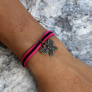 Handmade Butterfly Charm Bracelet | Tibet-Inspired Pink String Cotton Pendant Wristband | Change Luck Love Fortune Protection Gift