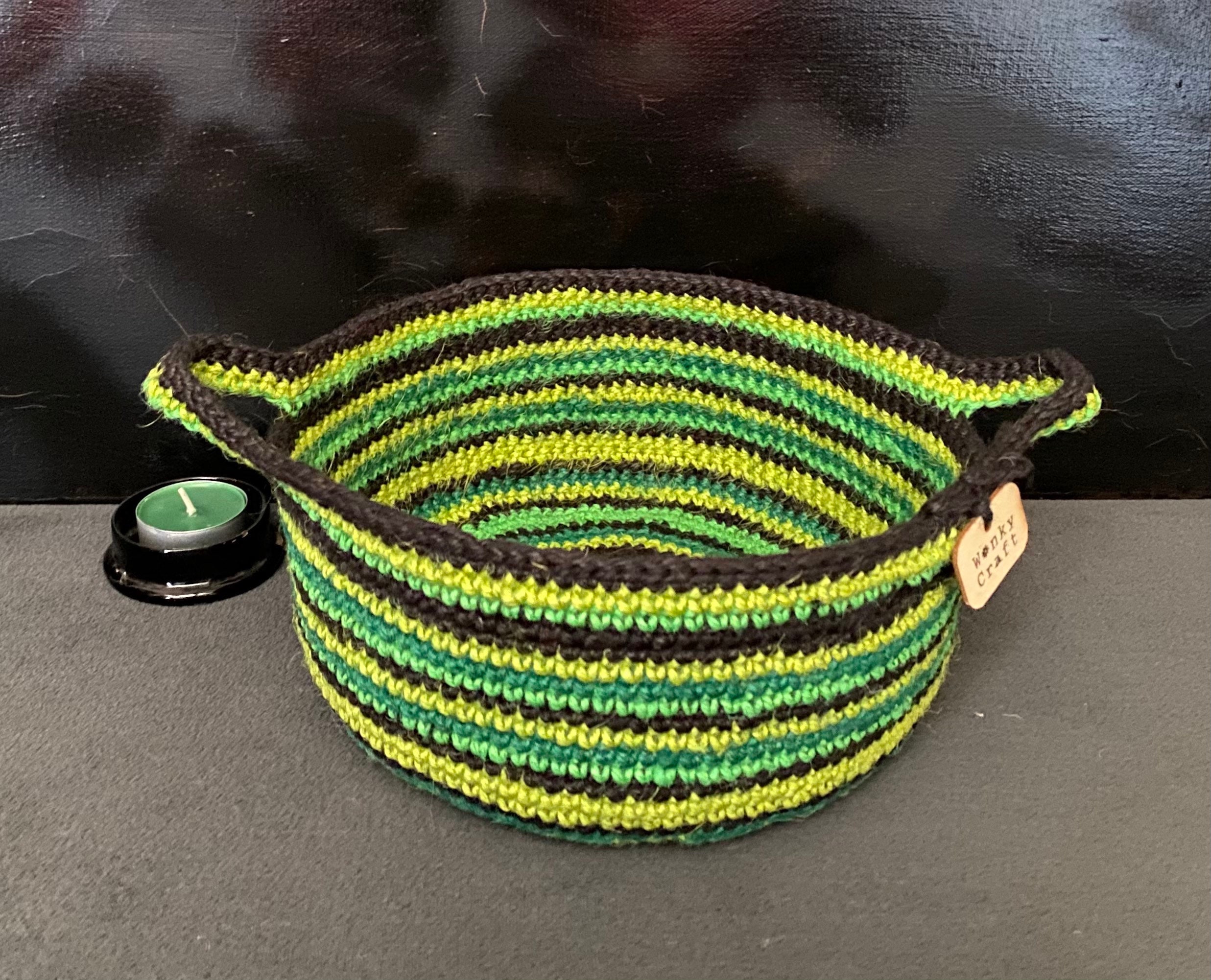 SET OF 3 Crochet Jute Baskets Handmade From 3ply Coloured Etsy UK