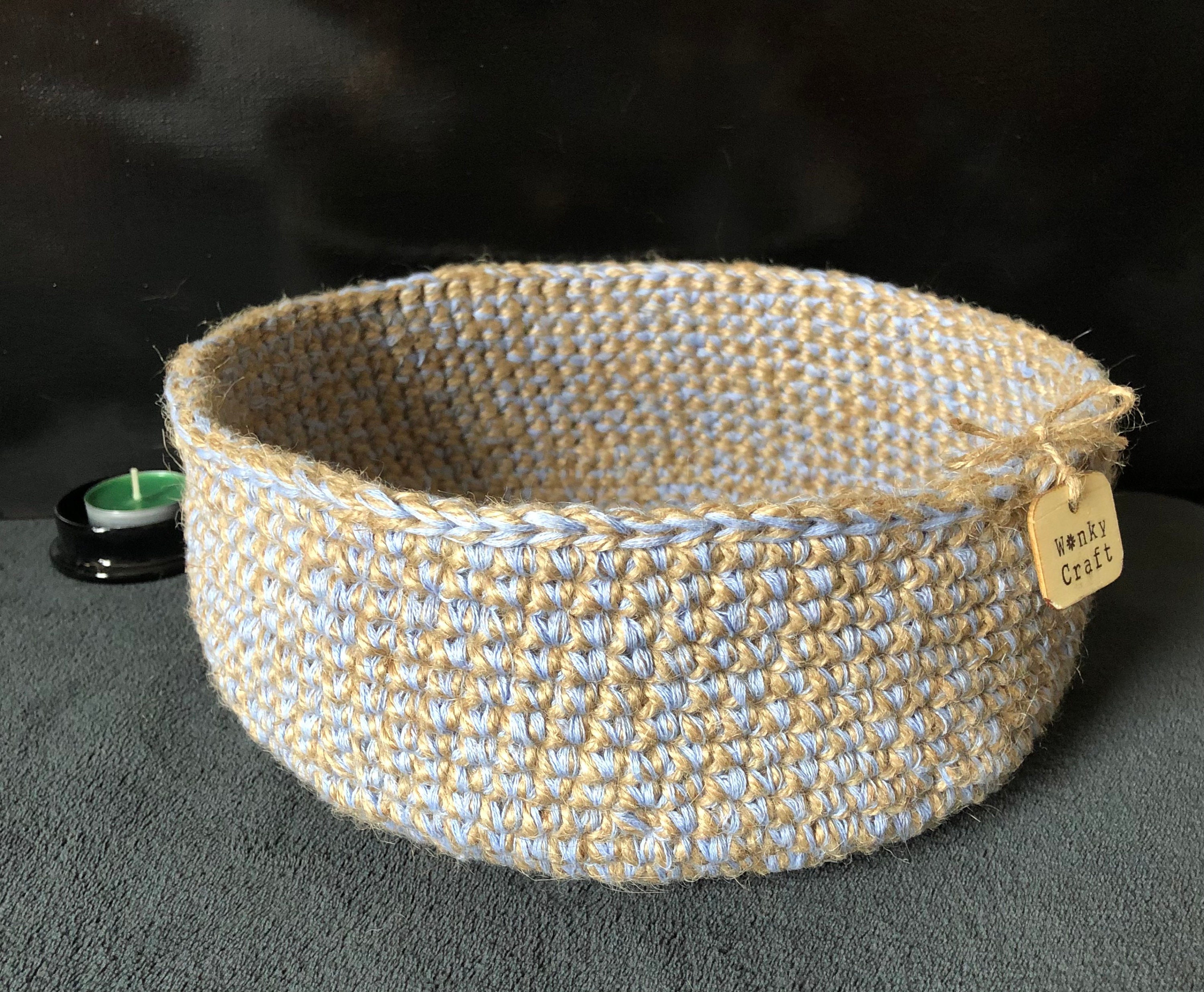 CROCHET JUTE & COTTON bowl handmade from 3ply natural jute Etsy