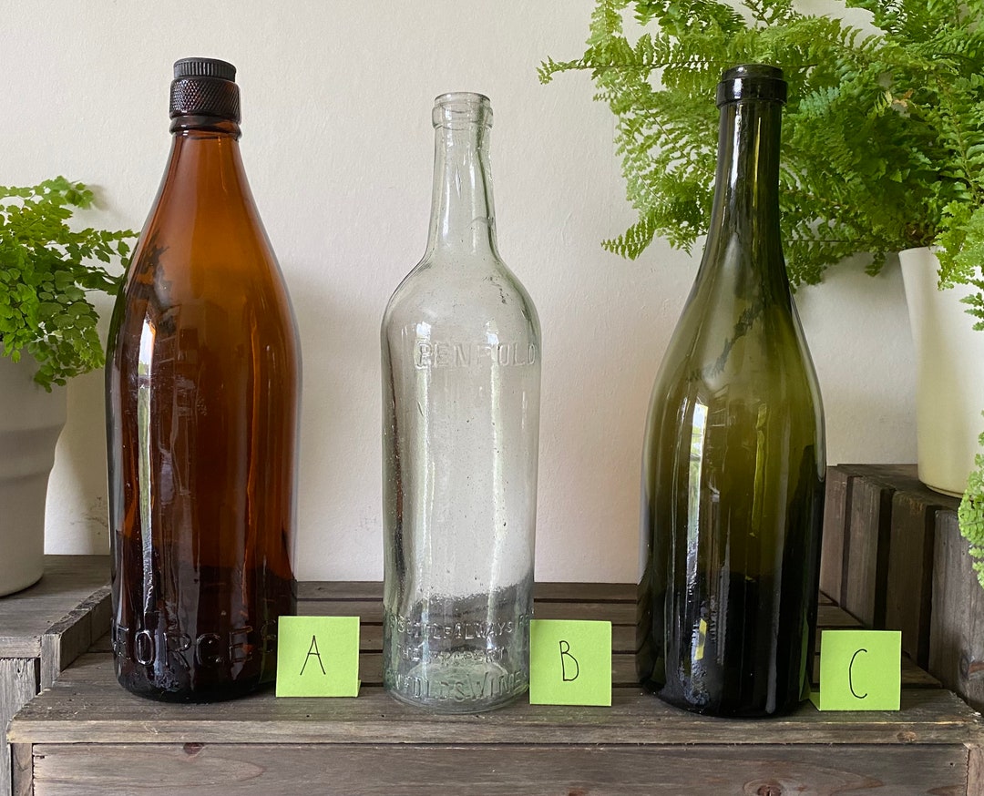 ANTIQUE GLASS BOTTLES, Collectible and Made in England, Bristol