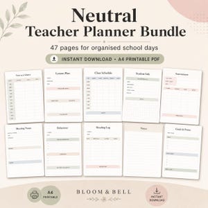 Pacchetto di strumenti di pianificazione neutrale per insegnanti / Piano di lezione, orario, dati degli studenti (download digitale)