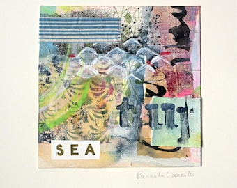 Pequeñas obras de arte en técnica mixta: sellos antiguos y papeles de collage