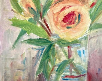 Pintura al óleo original, Julia Child Rose