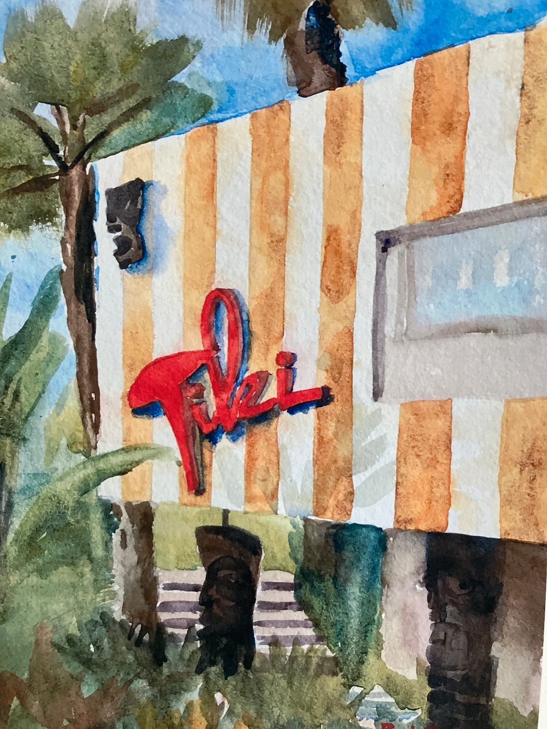 Tiki Apartments, Hollywood Riviera, Redondo Beach, CA, Watercolor