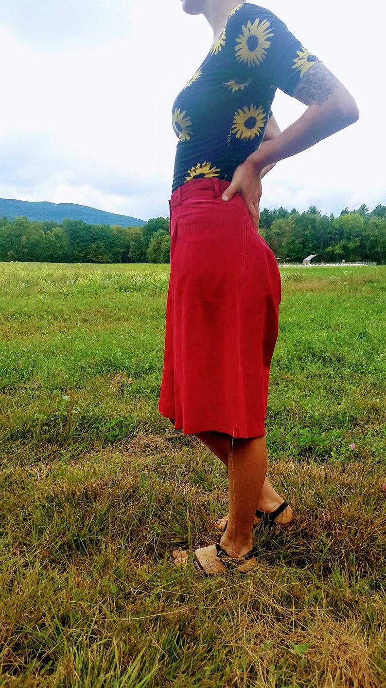 Vintage High Waisted Red Suede Leather Shorts Size Medium Authentic Imports Made in Taiwan 1980s fashion Suede Mom Shorts