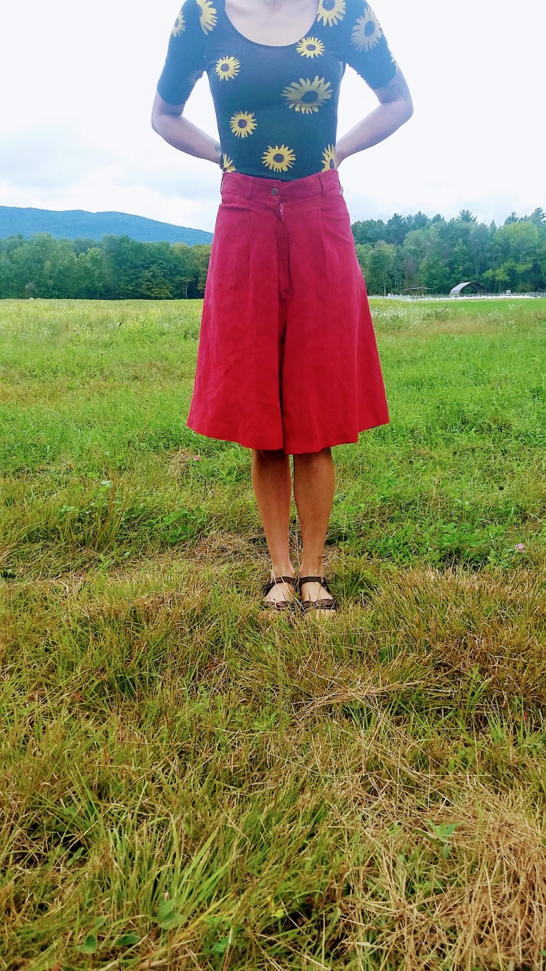 Vintage High Waisted Red Suede Leather Shorts Size Medium Authentic Imports Made in Taiwan 1980s fashion Suede Mom Shorts