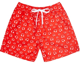 Matching Red and White Headphone Swim Shorts - Mens - Recycled Fabric