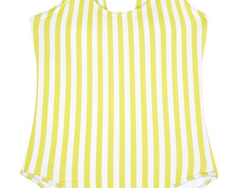 Yellow and White Stripe - Matching Swimming Costume - Ladies