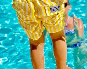 Yellow and White Stripe - Matching Swim shorts - Mens - Recycled fabric