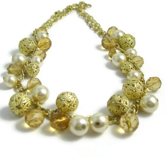 Vintage Goldtone Glass Beads, Faux Pearls, Filigr… - image 2
