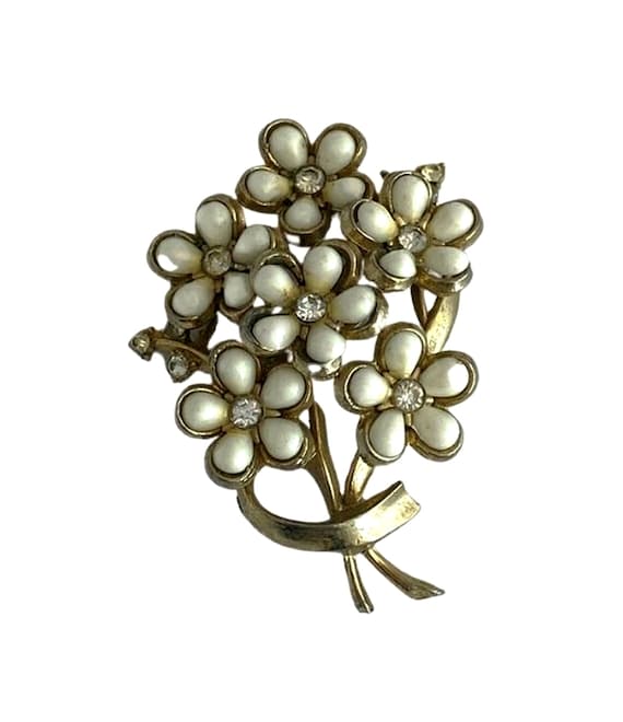 Vintage Coro Signed White Flower Brooch